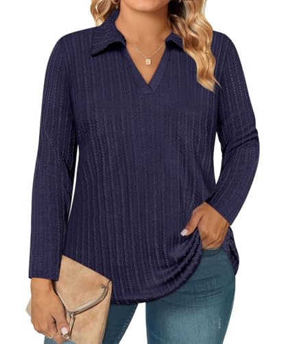 Polo de punto RITERA transpirable con cuello en V y manga larga invierno tallas grandes