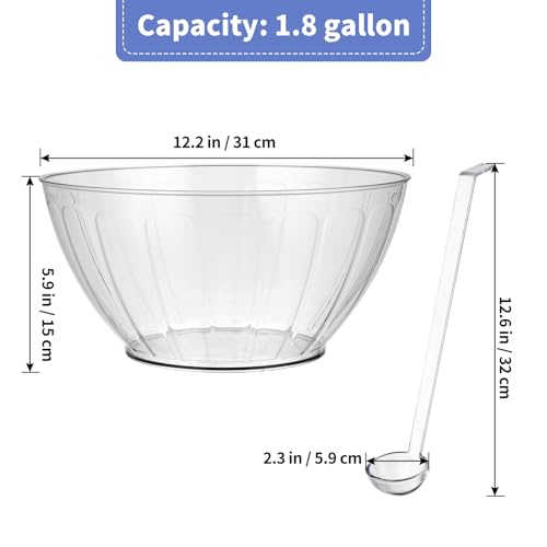 MOLIGOU Plastic Punch Bowl with Ladle, 1.8 Gallon Large Punch Bowl for Parties, Clear Serving Bowl for Salad, Snack, Candy