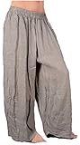  Italy Donna Damen Weite Leinenhose Lagenlook Sommer Leinen Hose Haremshose Harem Pumphose 44 46 48 50 52 54 56 58 L XL XXL 3XL Beige Strand Urlaub (48)