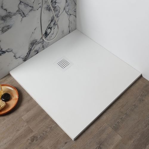 Kiamami Valentina - Piatto Doccia in Resina Bianco Effetto Pietra 90x90 Quadrato Muse