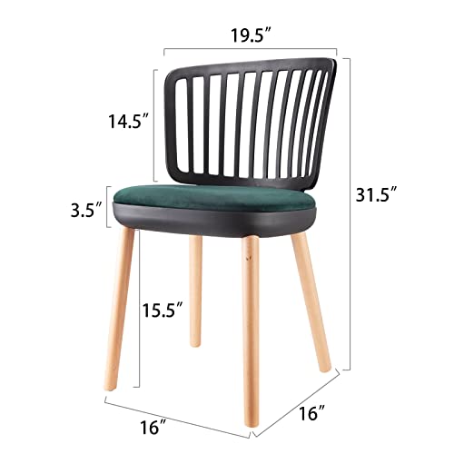 Starway Mid Century Modern Dining Chairs Set Of 2, Retro Faux Velvet Accent Chair With Solid Wood Legs, Armless Side Chair Leisure Chair For Kitchen, Dining Room & Living Room (Green) #TOP5