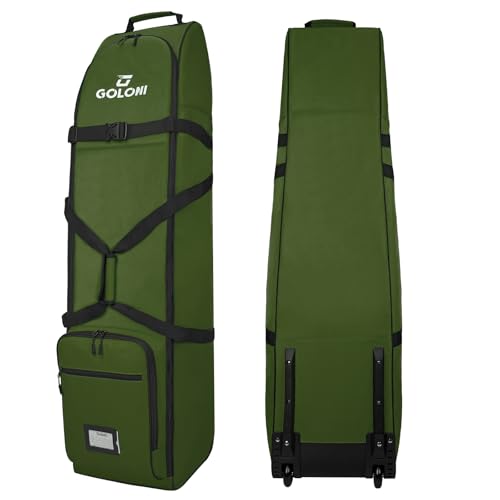 Goloni Golf Travel Bag with Wheels for Airlines, Heavy Duty Golf Club Travel Case, Water Resistant Golf Bag Cover for Air Travel, Portable Foldable Golf Luggage for Men Women,Green