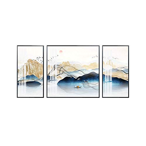 Peinture paysagere moderne triple salon HEZHANG decoration murale bureau
