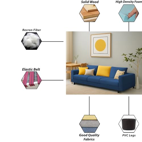 Image of Galib 3 Seater Sofa Set for Living Room (Blue Fabric) Premium Fabric Sofa Set