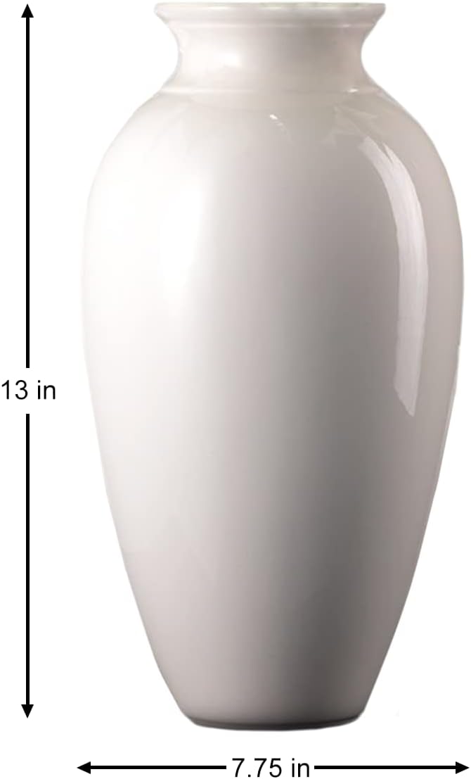 Serene Spaces Living Large White Ceramic Vase, Minimalism Style Decoration, Use as a Centerpiece for Mantel, Bedroom, Kitchen, Living Room, Office, Measures 13" Tall & 7.75" Diameter