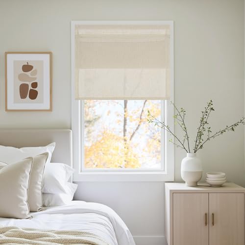 NICETOWN Natural Linen French Door Curtain No Drill Roman Shades for Windows, Solid Cordless Blinds for Farmhouse Door Window Covering with Light Filgtering, W26 x L72, 1Pc