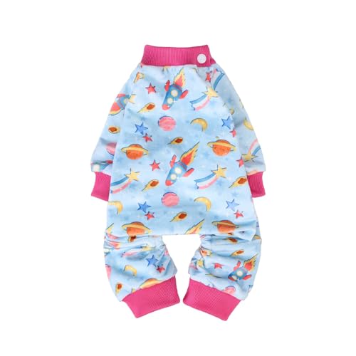 Image of BEAUTYZOO Dog Pajamas, Soft Stretchy Fleece Puppy Sweater for Small Dogs | Velvet Jumpsuit for Girl Boy Puppies, Breathable Pet Pjs, Warm Jammies Onesies in Cold Weather, Galaxy, Blue S