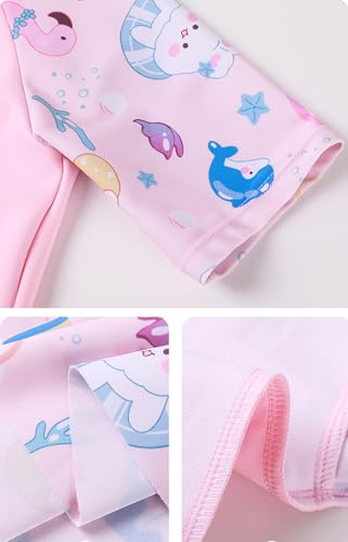 Image of Girls Swimsuit Girls One Piece Skirted Swimsuit Short Sleeve Floral Rash Guard Bathing Suit Swim Dress Swimwear