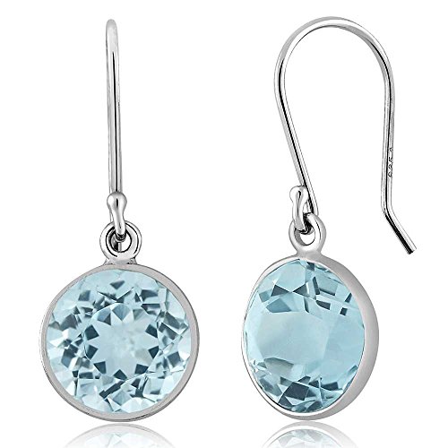 Gem Stone King 925 Sterling Silver Blue Topaz Gemstone Birthstone Dangle Earrings For Women (6.50 Cttw, Round 9MM)