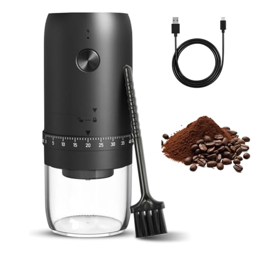 RANJIMA Kaffeemühle Elektrisch, USB Wiederaufladbare Elektrische Kaffeemühle, Tragbare Kaffemühle mit 40 Mahleinstellungen, Elektrische Espressomühle mit Keramikkern für Reisen,Camping,Büro,Espresso