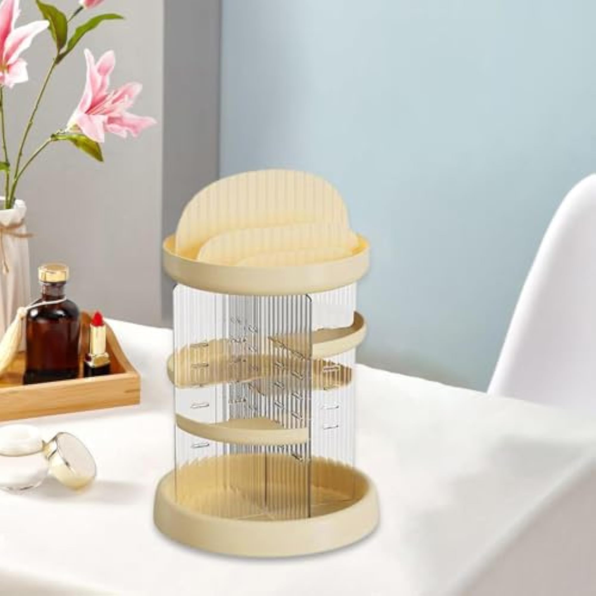 Milky White Rotating Cosmetic Storage Rack for Dresser