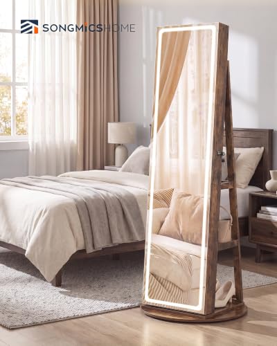 Image of SONGMICS HOME LED Standing Jewelry Armoire, Vanity Mirror with Storage