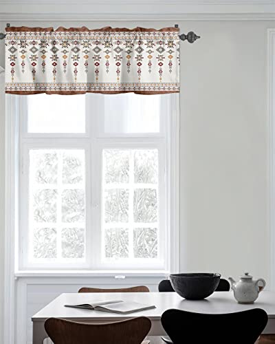 Onehoney Tribal Geometric Rod Pocket Valances Southwest Navajo Aztec Abstract Kitchen Short Curtains Valance Ethnic Decorative Window Treatment Drapes For Living Room Bedroom Bathroom Windows,Retro #TOP6