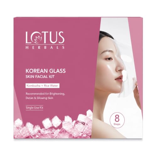 Image of Lotus Herbals Korean Glass Skin Facial Kit With Kombucha & Rice Water | 8 -Step Single-Use Facial Kit For Brightening, Hydration & Tan Removal | For All Skin Types | 101g