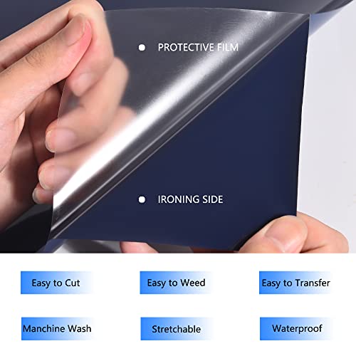 Image of HTV Iron on Vinyl 12Inch by 12ft Roll HTV Heat Transfer Vinyl for T-Shirt HTV Vinyl Rolls for All Cutter Machine - Easy to Cut & Weed for Heat Vinyl Design (Navy, 12ft)