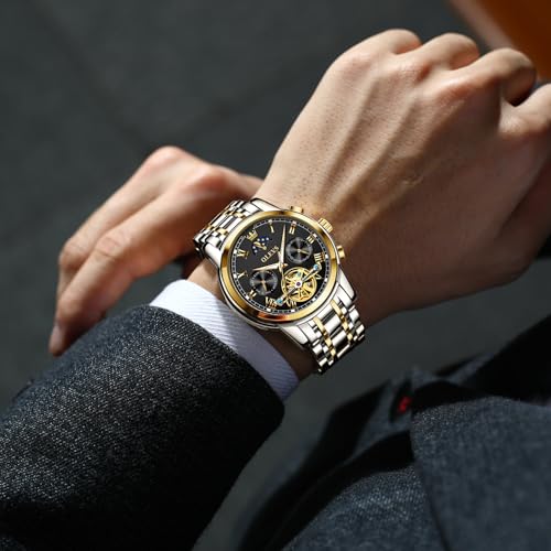 Image of OLEVS Watch Men Luxury Big Face Dress Easy Read Mens Watches with Date Waterproof Luminous Stainless Steel Watches for Men Business Fashion Analog Quartz Men's Wrist Watches Rotatable Bezel Men Watch