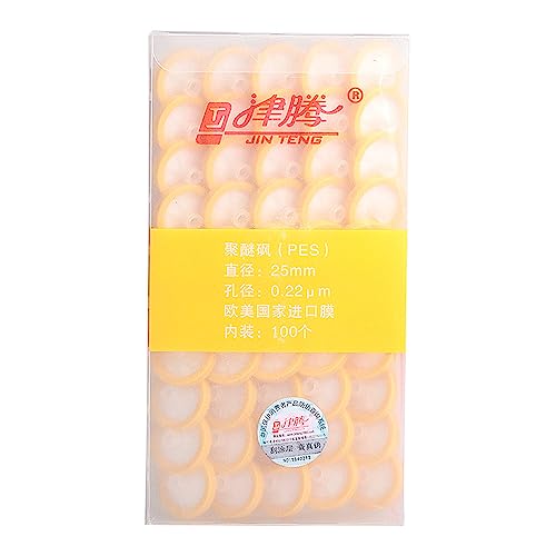 Image of Xin Tester 100 PCS PES Non-Sterile Syringe Filter Membrane 25mm Diameter 0.22um Pore Size Hydroplihic Filtration High Throughput Syringe Lab Filters