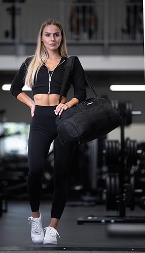 Fitgriff® Sporttasche & Reisetasche V2 für Damen und Herren - mit Schuhfach & Nassfach - Tasche für Sport, Fitness, Reisen - Trainingstasche, Gym Bag, (Full Black, Medium)