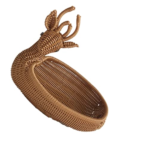 FONDOTIN 1pezzi Cesta Di Rattan Intrecciata Forma Di Cervo Cesta Per Oggetti Vari Simulata Organizer Per Scrivania Domestica Decorativa Per Camera Da Letto e Casa Design Carino e Chic