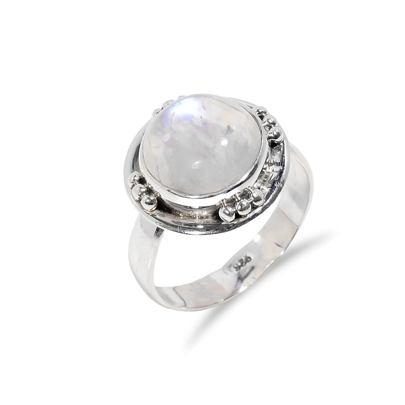 Bague de fiançailles solitaire fait main avec cabochon rond pierre de lune