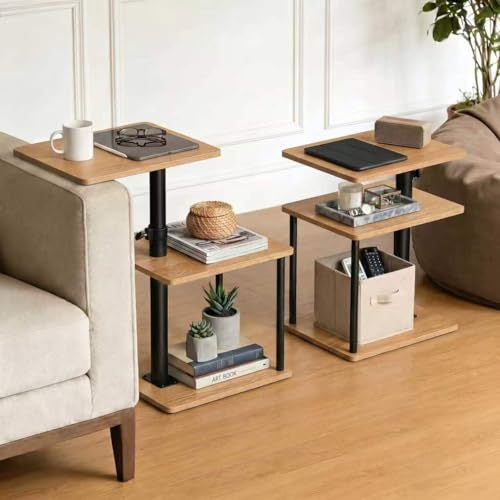 Image of Faesun Swivel Side Table for Couch Arm, Adjustable C End Table for Recliner or Bed, Tv Trays with Storage Shelf for Small Spaces Small Nightstand Table for Living Room, Bedroom，2pc