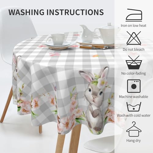 BYONEESS Easter Day Tablecloth Round Tablecloth 60 Inch Easter Bunny Tablecloth Decorative Table Cloth Rabbit Resistant Circle Table Cover for Home Kitchen Dining Room Outdoor Decor by BYONEESS - Image 5