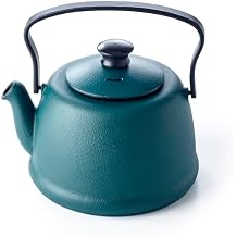 Beka Junna 1 Litre Cast Iron Teapot with Stainless Steel Infuser, Folding Handle and Non-Drip Spout - Kettle Suitable for All Heat Sources - Forest Colour