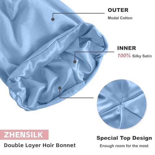 Image of ZHENSILK Silk Bonnet for Sleeping Women, Adjustable Silky Satin Lined Sleep Cap, Silk Hair Wrap Slouch Beanie Hat