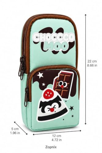 Image of WORSHIPER Double Zipper Pencil Pouch for Kids | Large Capacity Stationery Organizer | Multi-Compartment Pencil Case for School, Office & Travel | Cute Food Theme Design(Choccco moo - Pouch)