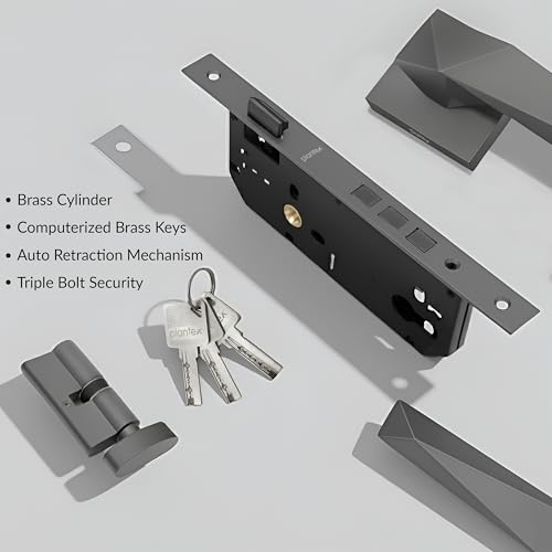 Image of Plantex Door Lock for Home /Main Door Lock Set with 3 Years Warranty /Mortise Lock with Brass Lock Body & Cylinder with 3 Brass Key - (7129, Grey)
