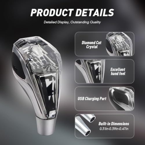 Image of AutoBizarre Cystal LED Gear Knob with 7 Color Touch Activated Multi-Color LED Shift Knob Universal for All Cars (5+R)