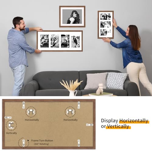 9x18 Oak Wood Picture Frame - 9x18 Photo Frame with Mat Display 3Pcs 5x7 Photos, 5x7 Picture Frame Wood, Natural Solid Wooden Picture Frames for Wall Art Photo and Prints(1 Pack, Walnut)