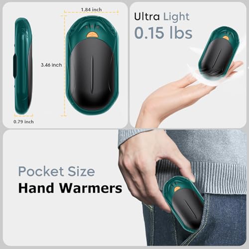 AI Hand Warmers Rechargeable 2 Pack, 20Hrs Long Safe Heat, AI Smart Chips Electric Hand Warmers, Portable Pocket Heater, Gifts for Christmas, Outdoor, Golf, Hunting, Camping Accessories-Dark Green