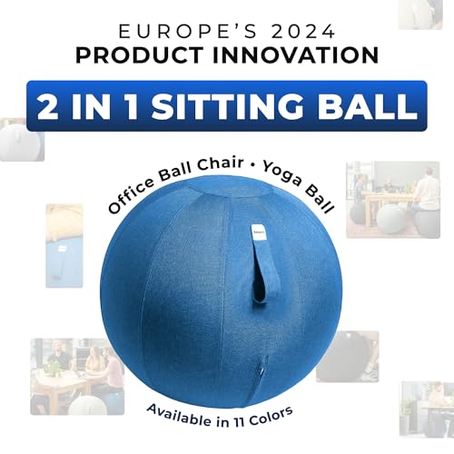 Image of Backerz Balance Ball Chair for Office & Home - Ergonomic Exercise Ball for Posture & Back Pain Relief, Yoga Ball Chair - Sitting Ball with Washable Linen Cover