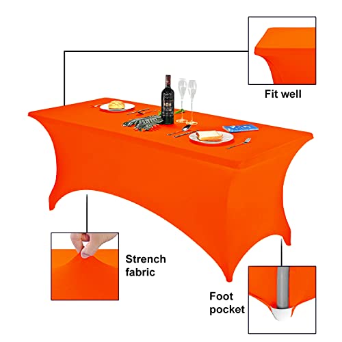 Image of FORLIFE Spandex Table Cover - Fitted 6ft Rectangular Tablecloth, Stretch Patio Cover, Universal for Wedding, Banquet, Party (Neon Orange)