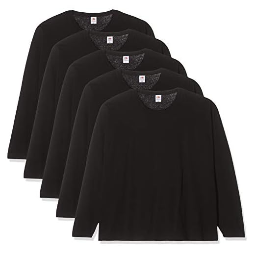 Fruit of the Loom Original Long Sleeved tee, 5 Pack Camiseta, Negro (Black 36), XXX-Large (Size:3XL) (Pack de 5) para Hombre