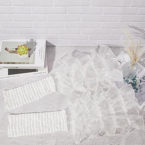 1 Pair White Sheer Ruffle Layered Patchwork Leg Warmers Polyester Vintage Lolita Ruffled Lace Kawaii Cute Summer Mesh Tulle Long Thigh Socks Leg Warmer Cuffs for Women Wedding Party Birthday3