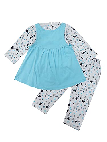 Image of NammaBaby Premium Baby Girls Full Sleeves Frock with Pant Baby Girl's Cotton Frock with Leggings, Frill Frock - Pack of 1