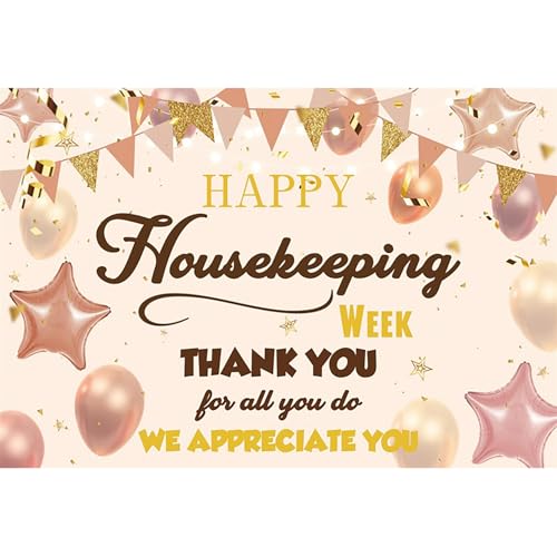 Baocicco 7x5ft Happy Housekeeping Week Backdrop Photography Pink Banner Balloons Thank You for All You Do We Appreciate You Photo Background for Housekeepers Custodian Celebration Decor Props Video