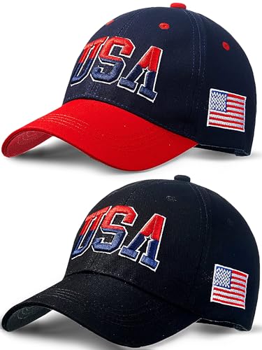 Image of 2 Pcs American Flag Hat Patriotic Baseball Caps USA Trucker Hats 4th of July Veteran Military for Men