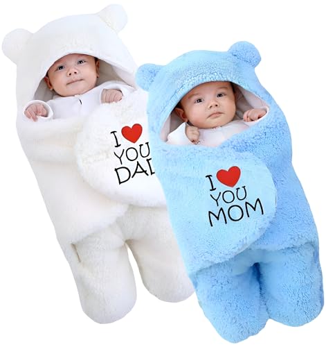 BRANDONN New Born Baby Blanket Pack of Hooded Swaddle Crib Wrapper Or Wearable Blanket for Baby Boys and Girls Pack of 2, (0-6 Months)