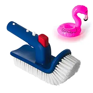 Sneyon Pool Step and Corner Brush - Pre Assembled Small Blue Brush - 180? Rotation Handle - Includes an Inflatable Flamingo Cup Holder