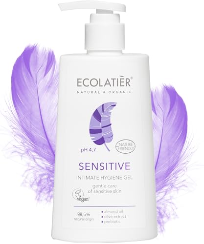 Feminine Wash Sensitive with Almond Oil & Olive Extract – 98.5% Natural, Vegan, pH 5.2 Balanced vaginal wash for woman Dry & Sensitive Skin, Restores Microflora & Moisture, 8.5 Fl Oz – ECOLATIER