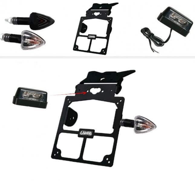 Kit portatarga universale regolabile completo di frecce con gambo lungo e luce targa a LED