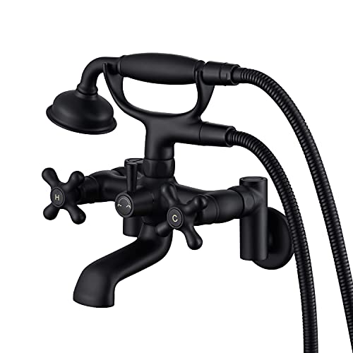 Wall Mount Tub Faucet with Hand Shower, 3 to 9in Center Vintage Wall Mount Tub Filler, 8 in Bathtub...