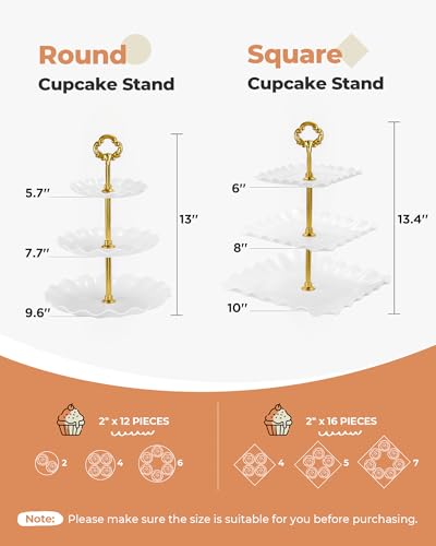 Kootek Dessert Cupcake Stand, Dessert Table Display Set, 3 Tiered Cup Cake Holder Tower Stand Riser& Cookie Serving Trays for Wedding, Tea Party, Birthday, Baby Shower - Image 4