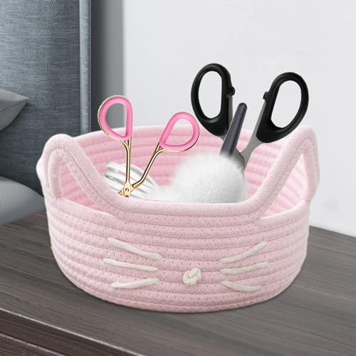 Panier en corde de coton rose pour trier les petits objets et désencombrer - 6