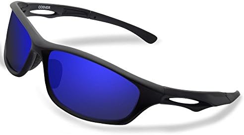 COSVER Polarized Sports Sunglasses for Men Women Cycling Running Driving Fishing Golf Baseball Glasses (Black&Blue, Clear)