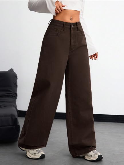 Image of TOPLOT Women's Jeans | High Rise Waist Design | Baggy Fit Style with Relaxed Silhouette | Trendy Look with Comfortable Wear | Easy Styling for Everyday Fashion | Casual, Streetwear (5204)