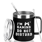 GINGPROUS Gamer Gifts for Men, I'm Gaming Do Not Disturb Insulated Coffee Travel Mug, Gaming Gifts for Game Lovers Birthday Christmas Gifts for Teens Husband Boyfriend Brother Friends, 12oz, Black